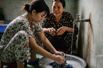 Con gái lấy chồng cả năm không về ngoại, tôi nhớ quá đến thăm thấy con đang ngồi giặt tã lót chất thành đống ngoài cổng. Ông bà thông gia mặt đăm đăm khó chịu quát con dâu như ô sin