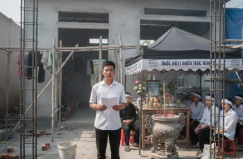 Tiếng búa đập vào tường vang lên chan chát. Đột nhiên, một anh thợ hét lớn: Anh ơi, trong tường có cái gì này!